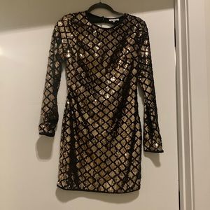 Fashion Nova Black and Gold Sequined Dress